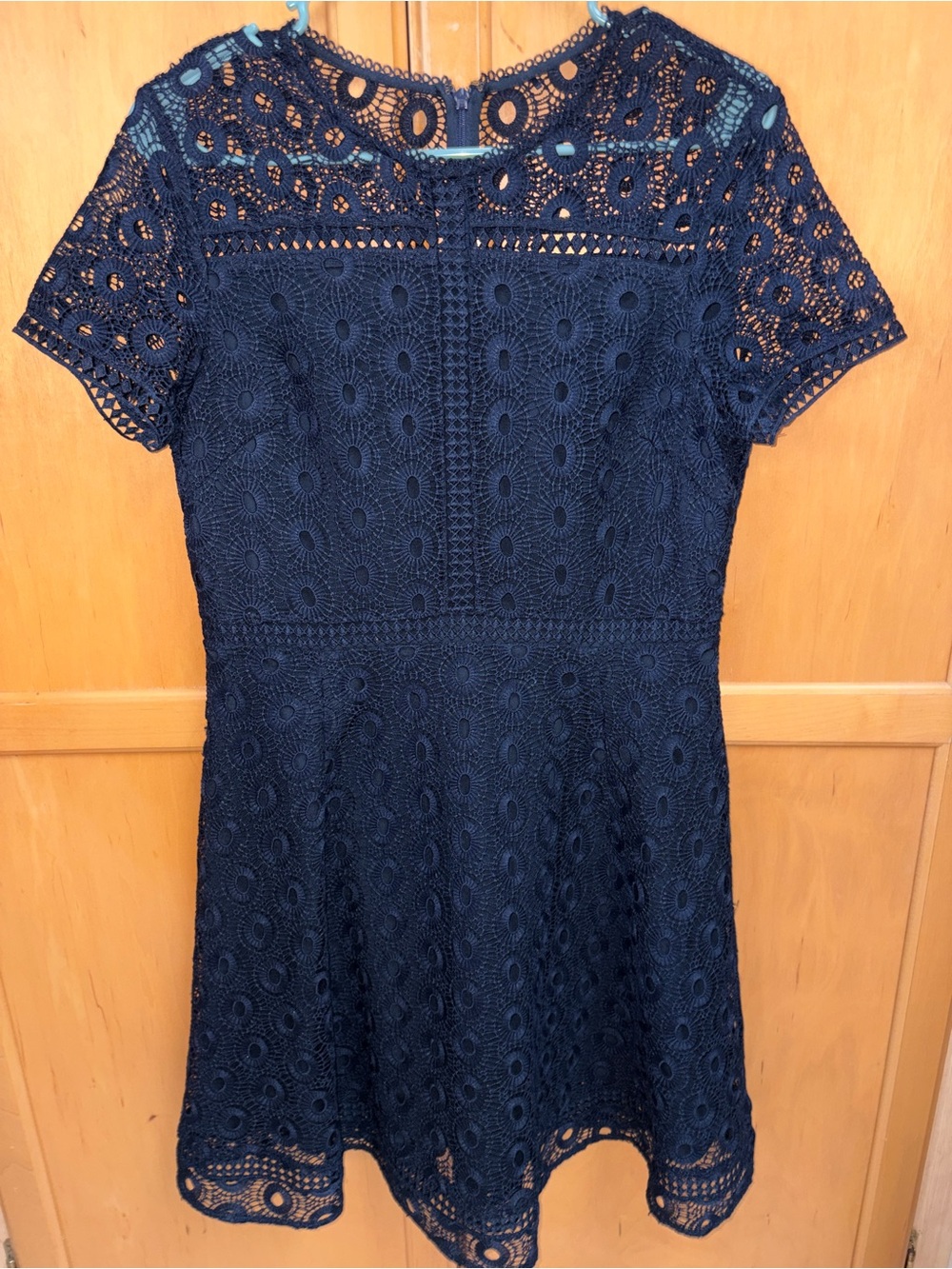 JZ ANNAKRO Navy Blue Crochet Lace Cocktail Dress Women’s Medium EUC